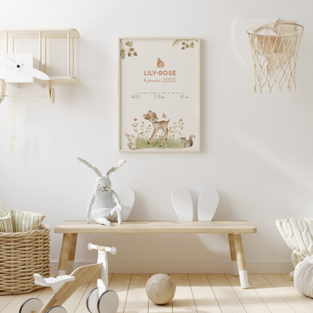 Affiche de naissance personnalisée Faon