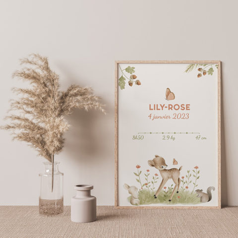 Affiche de naissance Woodland - Faon