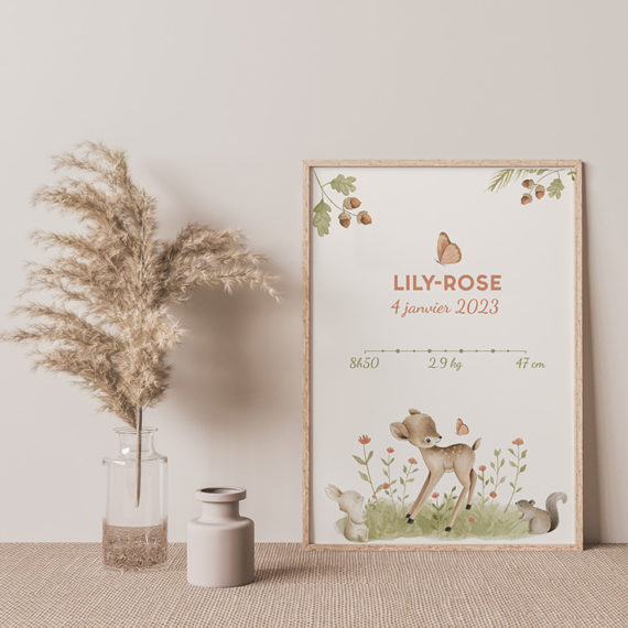 Affiche de naissance Woodland - Faon