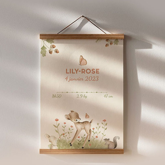 Affiche de naissance Woodland - Faon