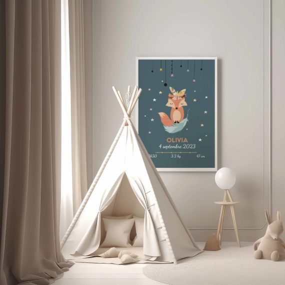 Affiche de naissance Fox (Renard)