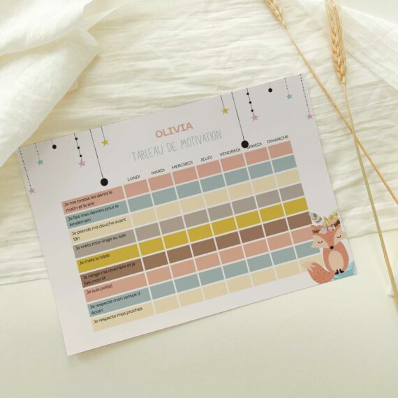 Tableau de motivation Fox (Version claire)