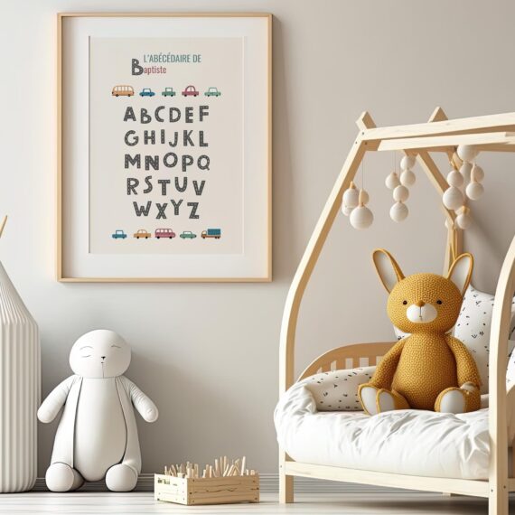 Affiche abécédaire personnalisée - Thème voitures