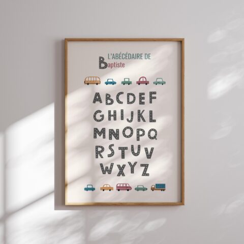 Affiche abécédaire personnalisée - Thème voitures