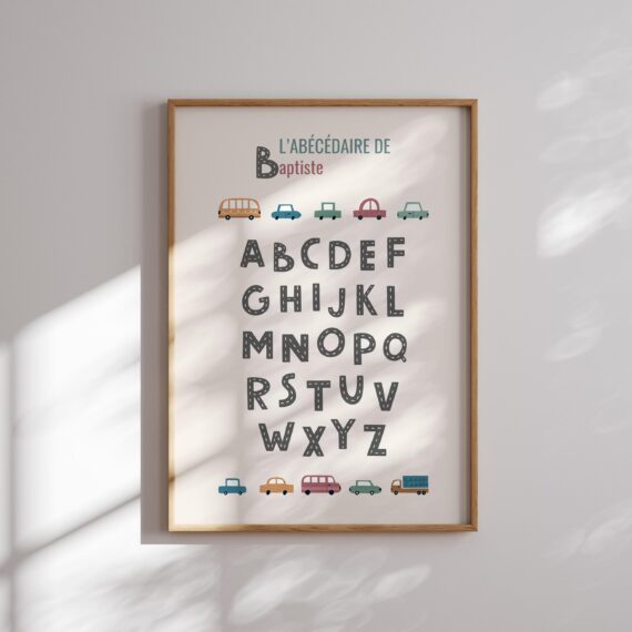 Affiche abécédaire personnalisée - Thème voitures