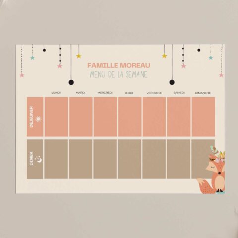 Menu hebdo famille fox